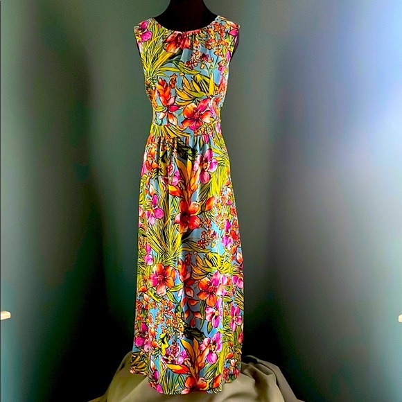 Talbots blue Pink and Yellow Sleeveless Sundress Maxi - Picture 1 of 5